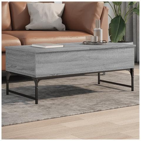Tavolino Salotto Grigio Sonoma 100x50x40cm Multistrato Metallo - Foto 1