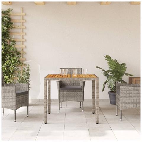 Tavolo Giardino Piano Legno Acacia Grigio 90x90x75cm Polyrattan - Foto 3