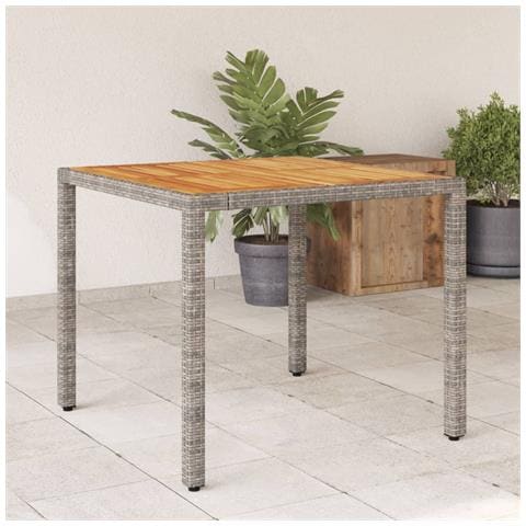 Tavolo Giardino Piano Legno Acacia Grigio 90x90x75cm Polyrattan - Foto 1