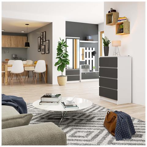 Cassettiera K60, 4 cassetti, 60x40x99 cm, Colore Bianco e Grigio Grafite - Foto 5