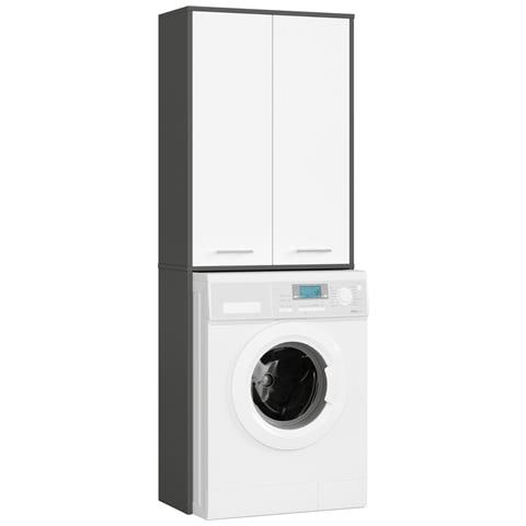 Mobile Alto, Collona da Bagno FIN per Lavatrice, 2 ante, 64x30x180 cm, Colore Grigio Grafite e Bianco - Foto 1