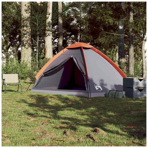 Tenda Da Campeggio A Cupola 4 Persone Grigio E Arancione - Foto 2