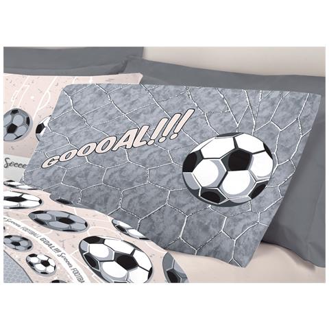 Completo Lenzuola Linea Pensieri Delicati 100% Cotone Disegno Calcio Singolo Grigio - Foto 5