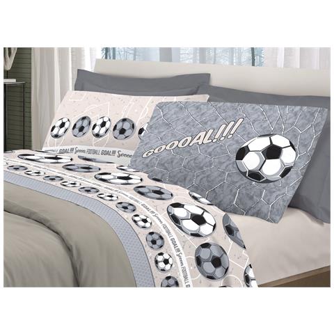 Completo Lenzuola Linea Pensieri Delicati 100% Cotone Disegno Calcio Singolo Grigio - Foto 1