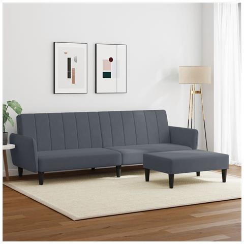 Divano Letto 2 Posti Con Poggiapiedi Grigio Scuro In Velluto - Foto 2