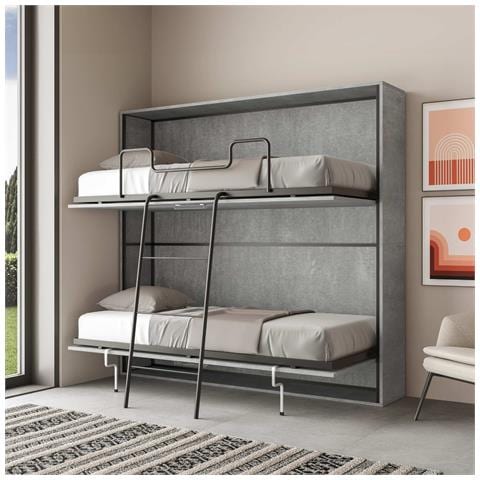 Letto Kando Doppio Orizzontale Cemento Con Materasso - Foto 5