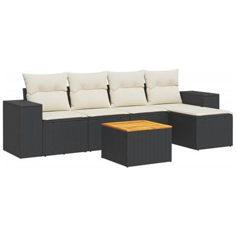 Set Divano da Giardino 6 pz con Cuscini Nero in Polyrattan - Foto 1
