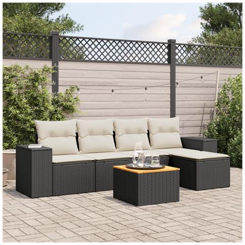 Set Divano da Giardino 6 pz con Cuscini Nero in Polyrattan - Foto 2