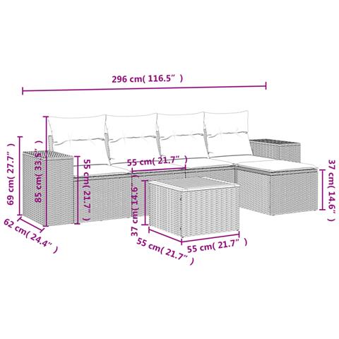 Set Divano da Giardino 6 pz con Cuscini Nero in Polyrattan - Foto 3