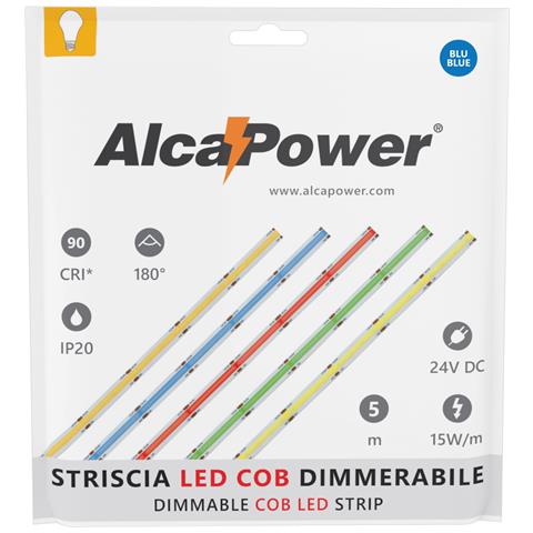 Striscia Led Cob Monocolore Da 15w /mt 24v - Bobina Da 5m - Blu - Foto 3