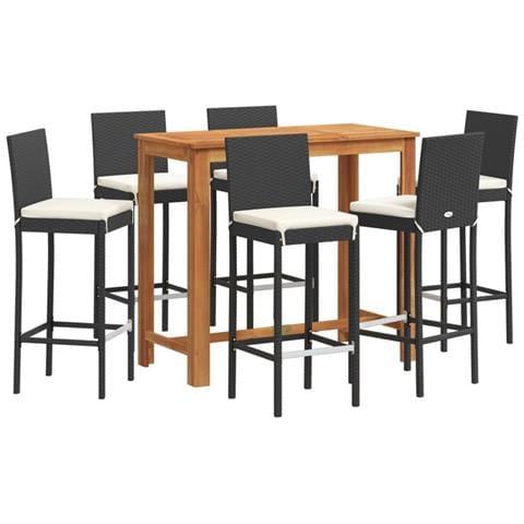 Set Bar da Giardino 7 pz Nero in Legno Acacia e Polyrattan - Foto 1