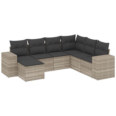 Set Divani Da Giardino 7pz Con Cuscini Grigio Chiaro Polyrattan - Foto 2