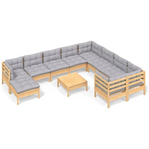 Set Divani Da Giardino 11 Pz Con Cuscini Grigi Massello Di Pino - Foto 2