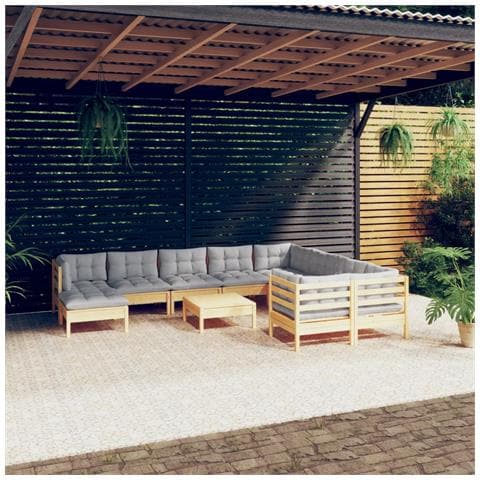 Set Divani Da Giardino 11 Pz Con Cuscini Grigi Massello Di Pino - Foto 1