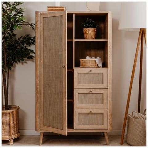 Credenza Kuta53 Rovere Sonoma 3 Cassetti E Anta Effetto Rafia - Foto 1