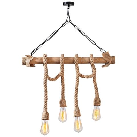 Loane Suspension Rustique Filaire 4 Lampes Cordes Et Bois - Foto 1