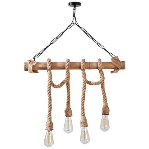 Loane Suspension Rustique Filaire 4 Lampes Cordes Et Bois - Foto 7