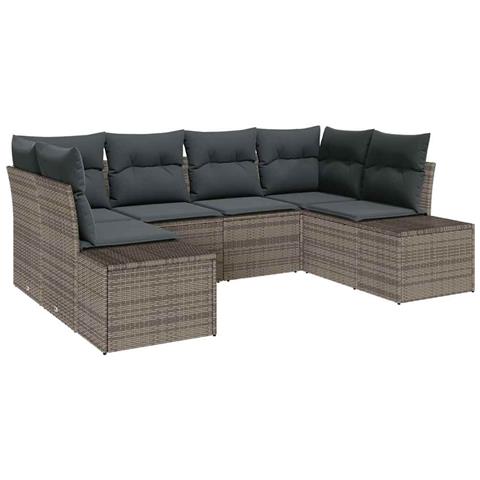 Set da giardino in 6 pezzi con cuscini Grigio in rattan sintetico - Foto 1