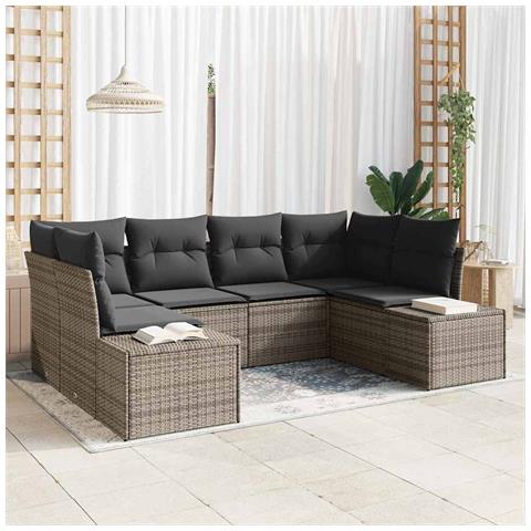 Set da giardino in 6 pezzi con cuscini Grigio in rattan sintetico - Foto 2