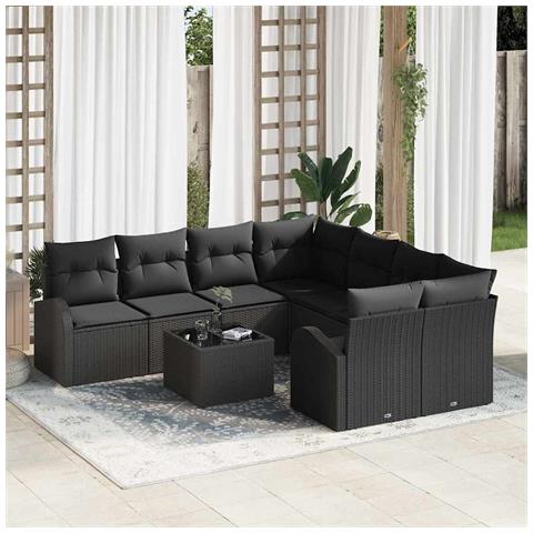 Set di Sofà da Giardino 9 Pezzi con Cuscini Neri in Polyrattan - Foto 2