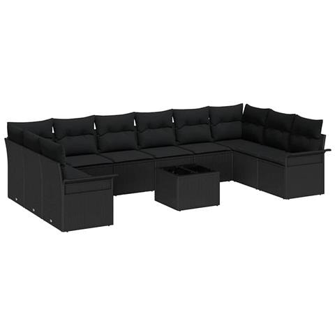 Set Divano Giardino  11 Pezzi con Cuscini Beige Polyrattan, Divano Giardino 2 Posti  con Storage & Cuscini Nero Polyrattan - Foto 1