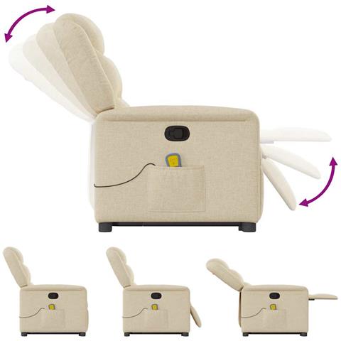Poltrona Alzapersona Massaggiante Reclinabile Crema in Tessuto - Foto 9