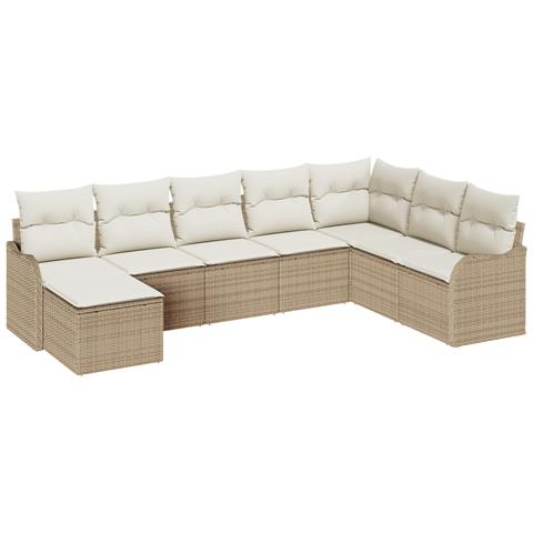Set di Divano da Giardino 8 Pezzi con Cuscini Beige, Rattan Polietilene, Divano da Giardino a 2 Posti con Cuscini Beige, Rattan Polietilene - Foto 1