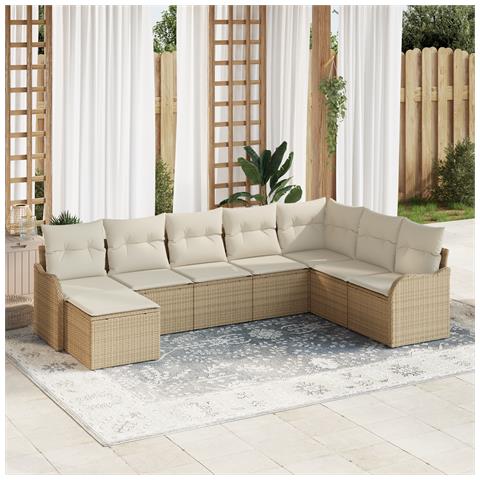 Set di Divano da Giardino 8 Pezzi con Cuscini Beige, Rattan Polietilene, Divano da Giardino a 2 Posti con Cuscini Beige, Rattan Polietilene - Foto 2