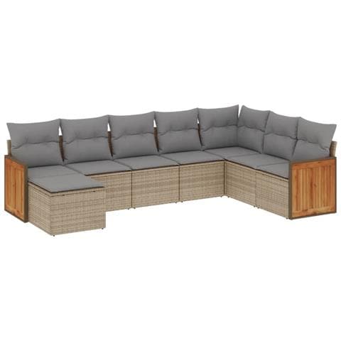 Set Divano da Giardino 8 pz con Cuscini Beige in Polyrattan - Foto 1
