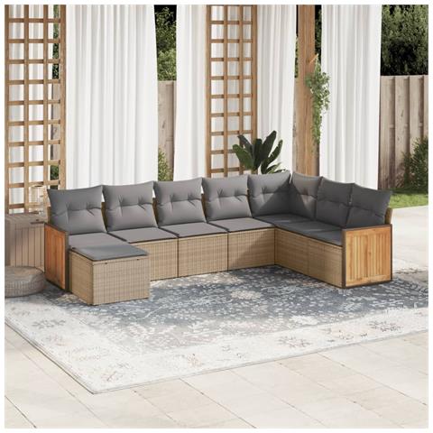 Set Divano da Giardino 8 pz con Cuscini Beige in Polyrattan - Foto 2