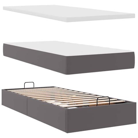 Struttura Letto Pouf con Materasso Grigio 90x200 cm Similpelle - Foto 9