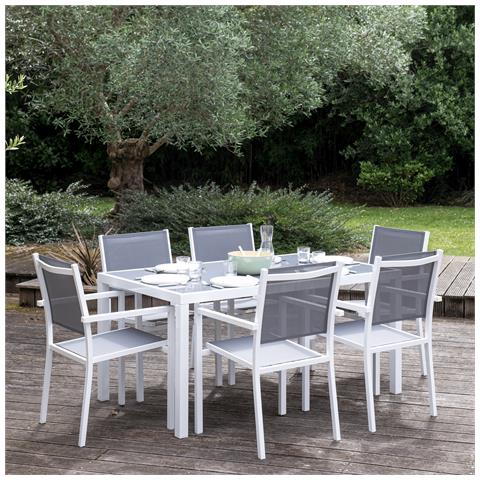 Set Di Mobili Da Giardino Bergamo In Textilene Grigio 6 Posti - Alluminio Bianco - Foto 2