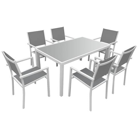Set Di Mobili Da Giardino Bergamo In Textilene Grigio 6 Posti - Alluminio Bianco - Foto 1