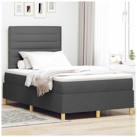 Letto a molle con materasso Grigio scuro 120 x 190 cm Tessuto - Foto 2