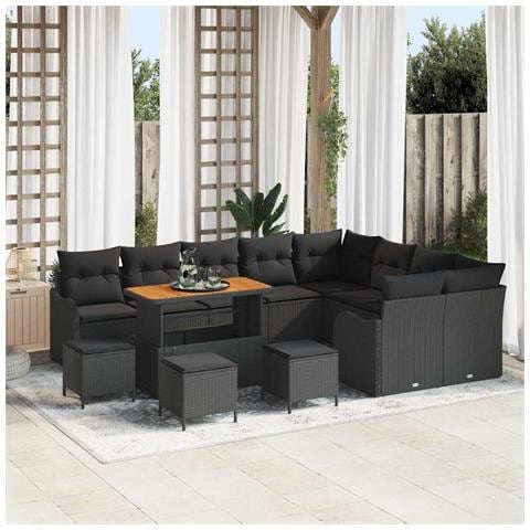 Set Divano da Giardino con cuscino 13 pcs Nero 110 x 55 x 71 cm - Foto 2