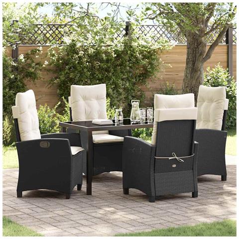 Set da Pranzo per Giardino 5 pcs Nero polyrattan - Foto 2