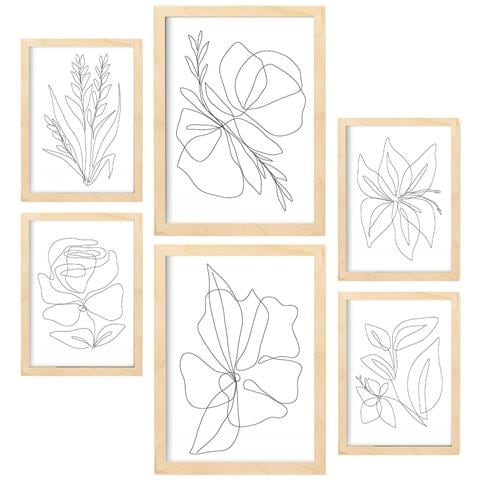 Set Di 6 Stampe Cornice Floreale 1 In Fiore Dipinti Decorativi Estetici Astratti Per Il Tuo Soggiorno Di Casa A3 & A4 Telaio In Legno Chiaro - Foto 1