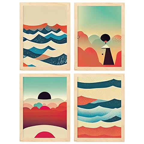 Set Di 4 Stampe Nuvole Posters In Arte Astratta Illustrazioni E Manifesti Di Galassie Artistiche Moderne E A Colori Per Telaio In Legno Chiaro A3 - Foto 1