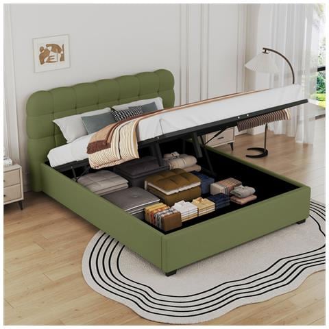 Dallas Letto Cloud Con Contenitore 160x200cm In Velluto Verde - Foto 2