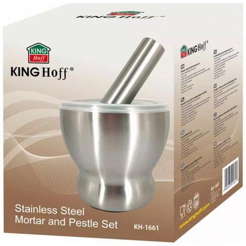 Mortaio in acciaio inossidabile Kinghoff KH-1661 per macinare spezie ed erbe aromatiche - Foto 4
