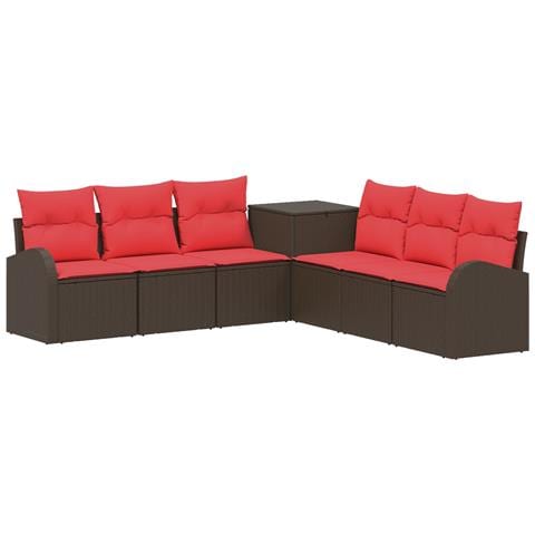Set di divani 7 pz Marrone e Rosso Rattan sintetico e Acciaio - Foto 1