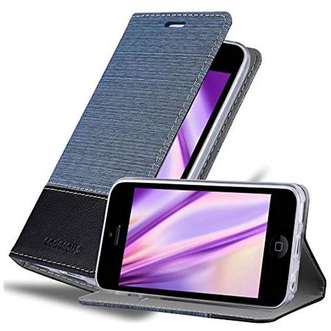 Custodia Compatibile Con Apple Iphone 5c In Blu Scuro Nero - Coperchio Protettiva Con Chiusura Magnetica, Funzione Stand E Tasca Per Le Carte - Foto 1