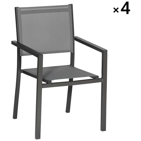 Set Di 4 Sedie In Alluminio Antracite - Textilene Grigio - Foto 14