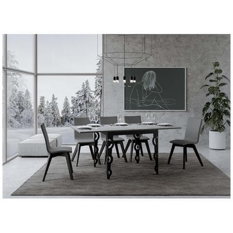 Tavolo Apribile 90x90/180 Cm Karamay Libra Telaio Antracite - Cemento - Foto 2