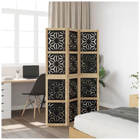 Divisorio Ambienti 3 Pannelli Marrone E Nero Massello Paulownia - Foto 3