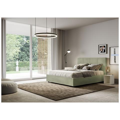 Letto Contenitore Imbottito 140x190 Microfibra Tè Verde Mika - Foto 5