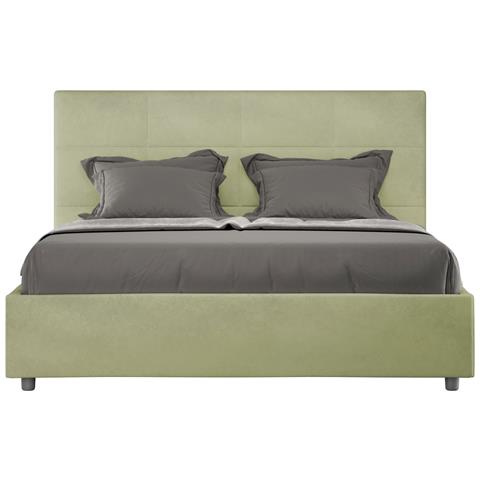 Letto Contenitore Imbottito 140x190 Microfibra Tè Verde Mika - Foto 1