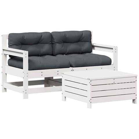 Set Salotto da Giardino 3 pz Cuscini Legno Massello Pino Bianco - Foto 1