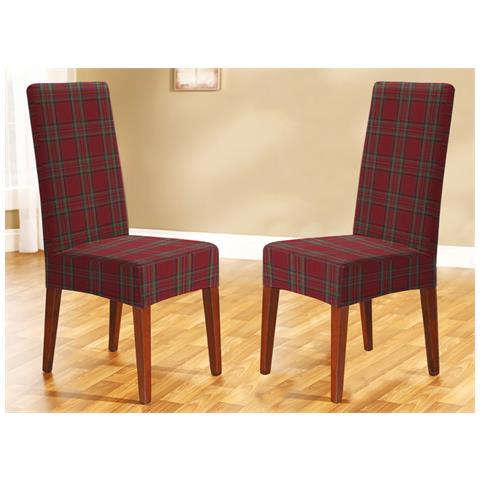 Coppia Coprisedia Con Schienale Antimacchia Scozzese Rosso Tartan Perth - Foto 2