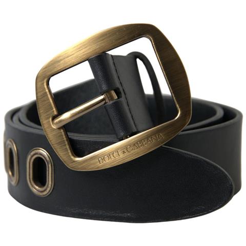 Cintura Da Uomo Pelle Nera Fibbia Metallo Dorato - 85 Cm / 34 Inches - Foto 1